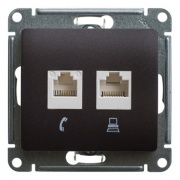 Розетка двойная RJ11+RJ45 кат.5E механизм SE Glossa, шоколад