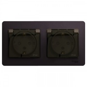 Розетка двойная с заземлением со шторками в сборе IP44 SE Glossa, шоколад