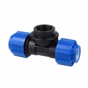 Тройник с переходом на внутреннюю резьбу Политэк - 50 x 1" (винтовой, для труб ПНД)