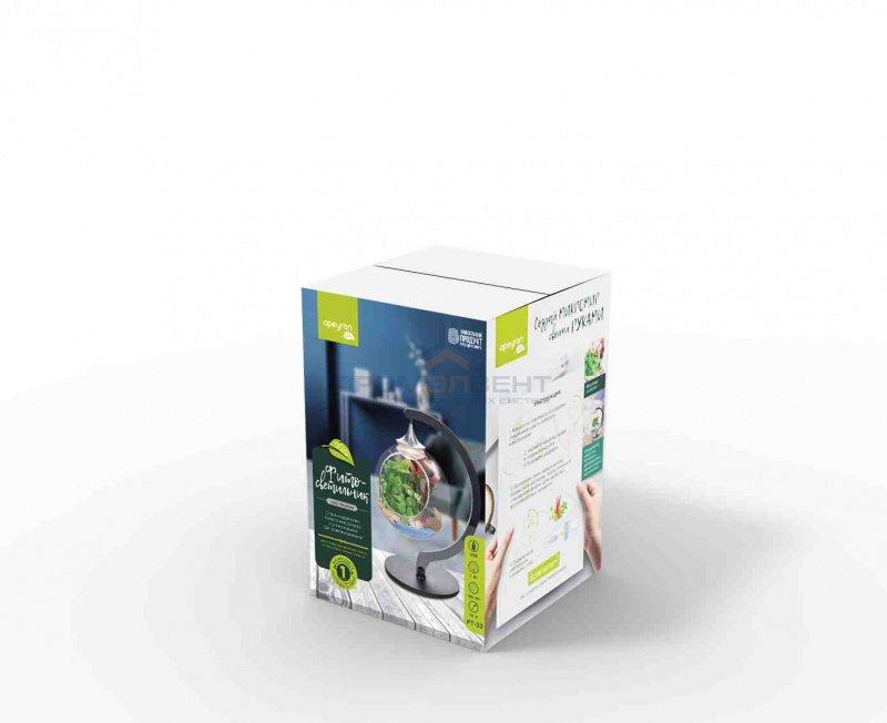 FT-23 Фитосветильник настольный, светодиодный, стеклянный шар Ø120 мм, 1 Вт, 5В,  кабель с USB-выходом длиной 1,8 м, черное основание,  с искусственным растением.