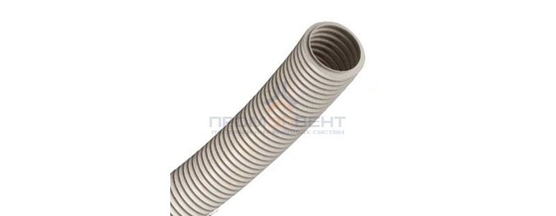Труба ПВХ гибкая гофр. д.50мм, лёгкая без протяжки, цвет серый [бухта 15м]